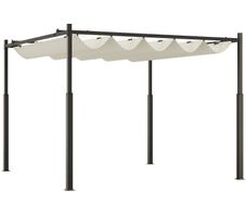 3 x 3(m) Garden Pergola with Retractable Roof and Magnetic Fixture, Outdoor Gazebo Pergola Kit Sun Shade Canopy, UPF30+, 80mm Metal Column, Cream White