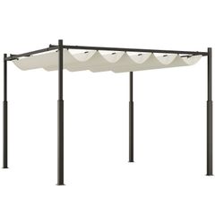 3 x 3(m) Garden Pergola with Retractable Roof and Magnetic Fixture, Outdoor Gazebo Pergola Kit Sun Shade Canopy, UPF30+, 80mm Metal Column, Cream White
