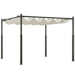 3 x 3(m) Garden Pergola with Retractable Roof and Magnetic Fixture, Outdoor Gazebo Pergola Kit Sun Shade Canopy, UPF30+, 80mm Metal Column, Cream White