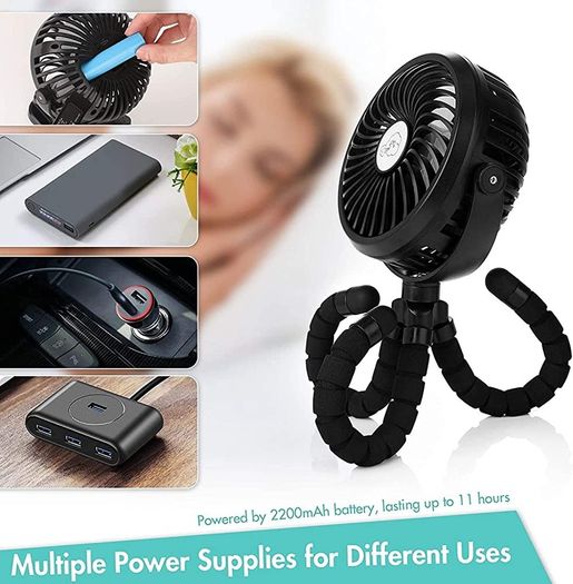 Stroller Fan,2600mAh Battery Powered Car Seats Clip-on Fan Ultra Quiet 3 Speed