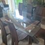 Solid Glass Topped Oak Table With 8 Oak Chairs Image 2