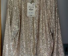 Zara girls champagne sequin bomber jacket Sz 9-10 BNWT