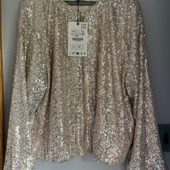 Zara girls champagne sequin bomber jacket Sz 9-10 BNWT