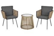 3 PCS Webbed Wicker Rattan Patio Furniture Conversation Bistro Set 2 Chairs 1 Coffee Table w/ Metal Legs for Garden, Backyard, Deck