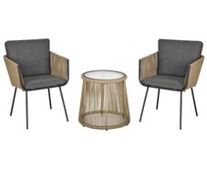 3 PCS Webbed Wicker Rattan Patio Furniture Conversation Bistro Set 2 Chairs 1 Coffee Table w/ Metal Legs for Garden, Backyard, Deck