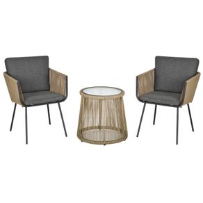 3 PCS Webbed Wicker Rattan Patio Furniture Conversation Bistro Set 2 Chairs 1 Coffee Table w/ Metal Legs for Garden, Backyard, Deck