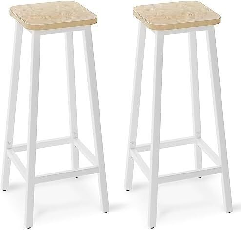 Bar Stools Square Base Set of 2, Tall Breakfast Bar Stools with Footrest for Kitchen, Industrial Style, for Dining Room, Party Room, 29.5 x 29.5 x 70CM