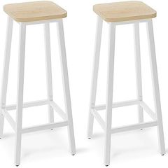 Bar Stools Square Base Set of 2, Tall Breakfast Bar Stools with Footrest for Kitchen, Industrial Style, for Dining Room, Party Room, 29.5 x 29.5 x 70CM
