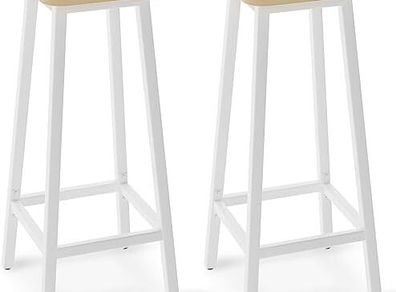 Bar Stools Square Base Set of 2, Tall Breakfast Bar Stools with Footrest for Kitchen, Industrial Style, for Dining Room, Party Room, 29.5 x 29.5 x 70CM