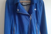 Cobalt Blue Faux Suede Biker Jacket