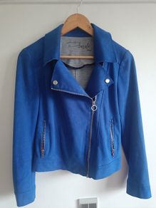 Cobalt Blue Faux Suede Biker Jacket
