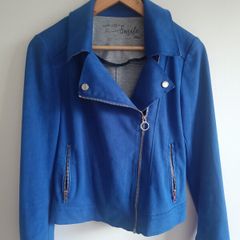 Cobalt Blue Faux Suede Biker Jacket