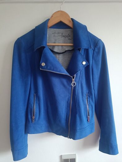 Cobalt Blue Faux Suede Biker Jacket