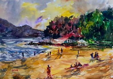 easy living beach watercolour