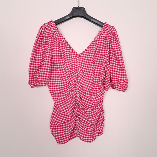 Ganni Red Pink White Gingham Check Ruched Tube Top 20UK/48EU