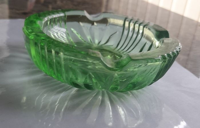 vintage green glass ashtray