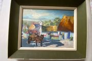 Title: Vintage Irish Village Oil Painting by Olive Carroll Doyle Framed