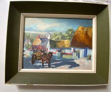 Title: Vintage Irish Village Oil Painting by Olive Carroll Doyle Framed