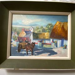 Title: Vintage Irish Village Oil Painting by Olive Carroll Doyle Framed