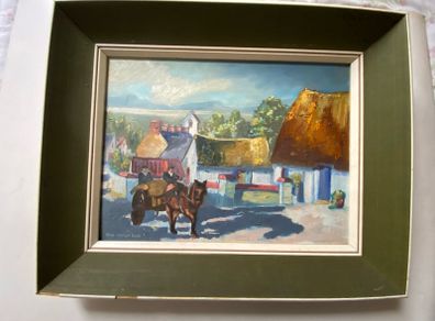Title: Vintage Irish Village Oil Painting by Olive Carroll Doyle Framed