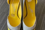 Red or Dead Grey and Yellow Heels with matching bag