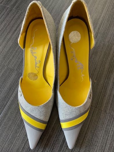 Red or Dead Grey and Yellow Heels with matching bag