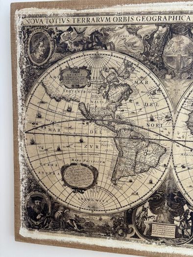 Large decorative canvas wall art print featuring a 1630 historic world map