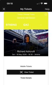 Richard Ashcroft Standing Ticket May 16th