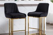 Set of 2 High Bar Stools with Velvet Upholstery &amp; Quilted Back