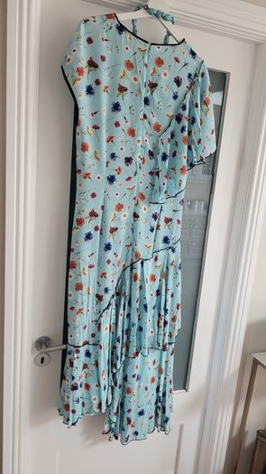 NATASHA ZINKO blue floral ruffle midi Sz 12 UK - Bnwt - Rrp 651 Sterling