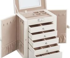 Jewellery Box 6 Tiers, Jewellery Case with 5 Drawers, Large Storage Capacity, with Mirror, Lockable, Jewellery Storage Organiser, Gift for Loved Ones, for Watches,