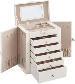 Jewellery Box 6 Tiers, Jewellery Case with 5 Drawers, Large Storage Capacity, with Mirror, Lockable, Jewellery Storage Organiser, Gift for Loved Ones, for Watches,