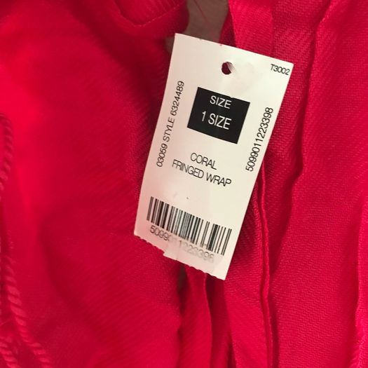 Coral Fringe Wrap scarf new with tags