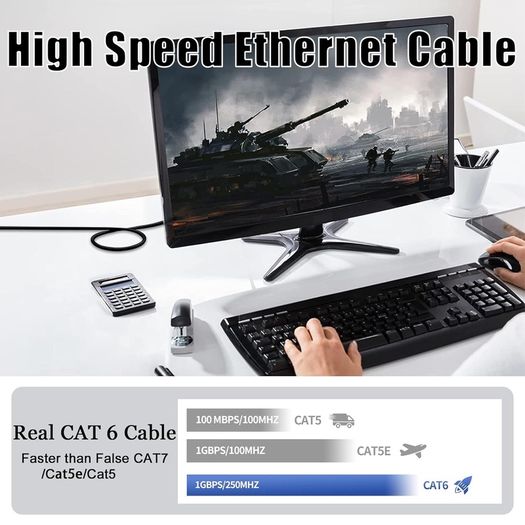 10m Ethernet Cable Cat6, Long High Speed Internet Cable 10 Meter, 23AWG RJ45 Gigabit LAN Cable, 1Gbps 250MHz UTP Network Cable