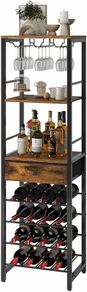 Wine Rack Freestanding Floor with Glass Holder,Brown TMJ905H | Bar Cabinet for Liquor and Glasses 4-Tier Coffee Bar Cabinet Glass Holder and Storage Drawer for Home Kitchen Living Room