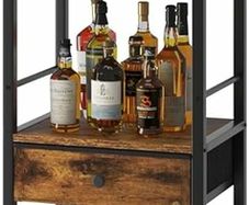Wine Rack Freestanding Floor with Glass Holder,Brown TMJ905H | Bar Cabinet for Liquor and Glasses 4-Tier Coffee Bar Cabinet Glass Holder and Storage Drawer for Home Kitchen Living Room