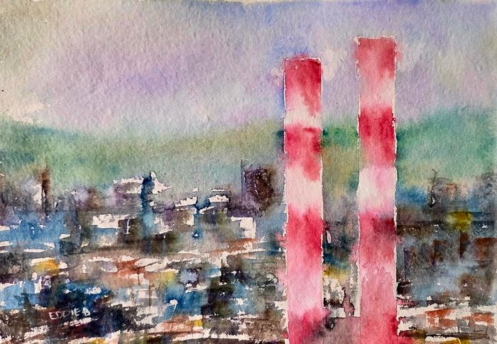 dublin city view watercolour