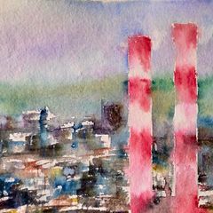 dublin city view watercolour