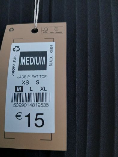 Black Dunnes zipped short sleeved top, size medium, new with tag