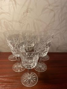 Set of 6 Vintage Waterford Crystal Wine  Hock Glasses  Elegant Cut Crystal