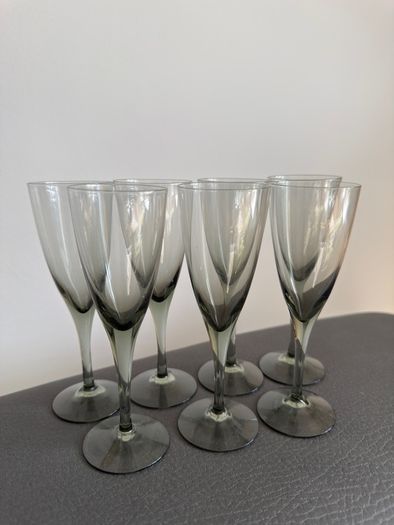 Rare Vintage 1960's Set of 6 Orrefors MIRABEL Smoke glasses.
