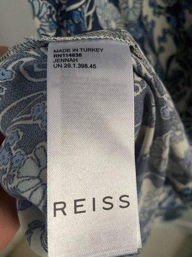 MIDI dress Puff sleeve blue flowerpeint Reiss size 14 Brand New