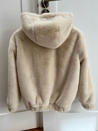 Girls faux fur jacket hooded coat ecru size 10/11 yo