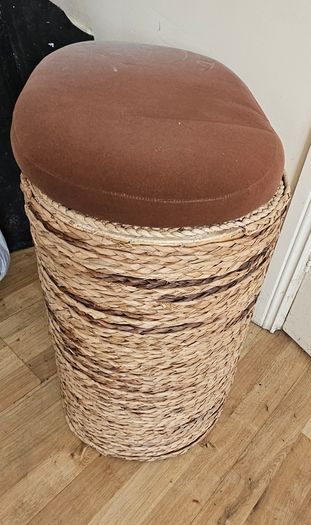 Large Vintage Cushioned Wicker Laundry Basket