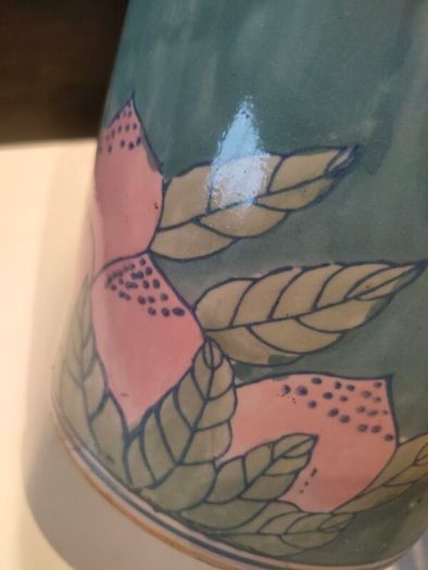 15" Early 20th Century Chinese Hand painted Cylinder Vase