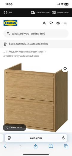 IKEA ANGSJON 2-Drawer Wash Stand BACKSJON Sink - Unused Oak Effect 60cm