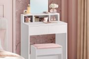 Dressing Table with Mirror and 2 Drawers Pastel Pink or White