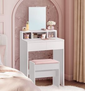 Dressing Table with Mirror and 2 Drawers Pastel Pink or White