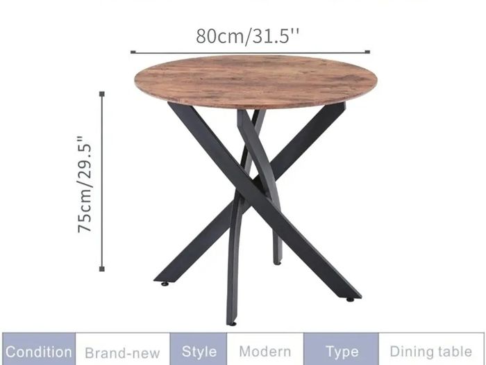 Round Dining Table Wooden 80cm Retro Kitchen Table for Dining Room, Industrial Style Rustic Brown and Black (Table Only)