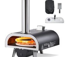 Outdoor Pizza Oven, 12 in Wood Fired Pizza Ovens, Pellet Pizza-Stove with Thermometer & Electric Rotation, Portable Pizza-Maker for Outside Backyard Patio Camping, Pizza-Stone, Carry Bag, Shovel